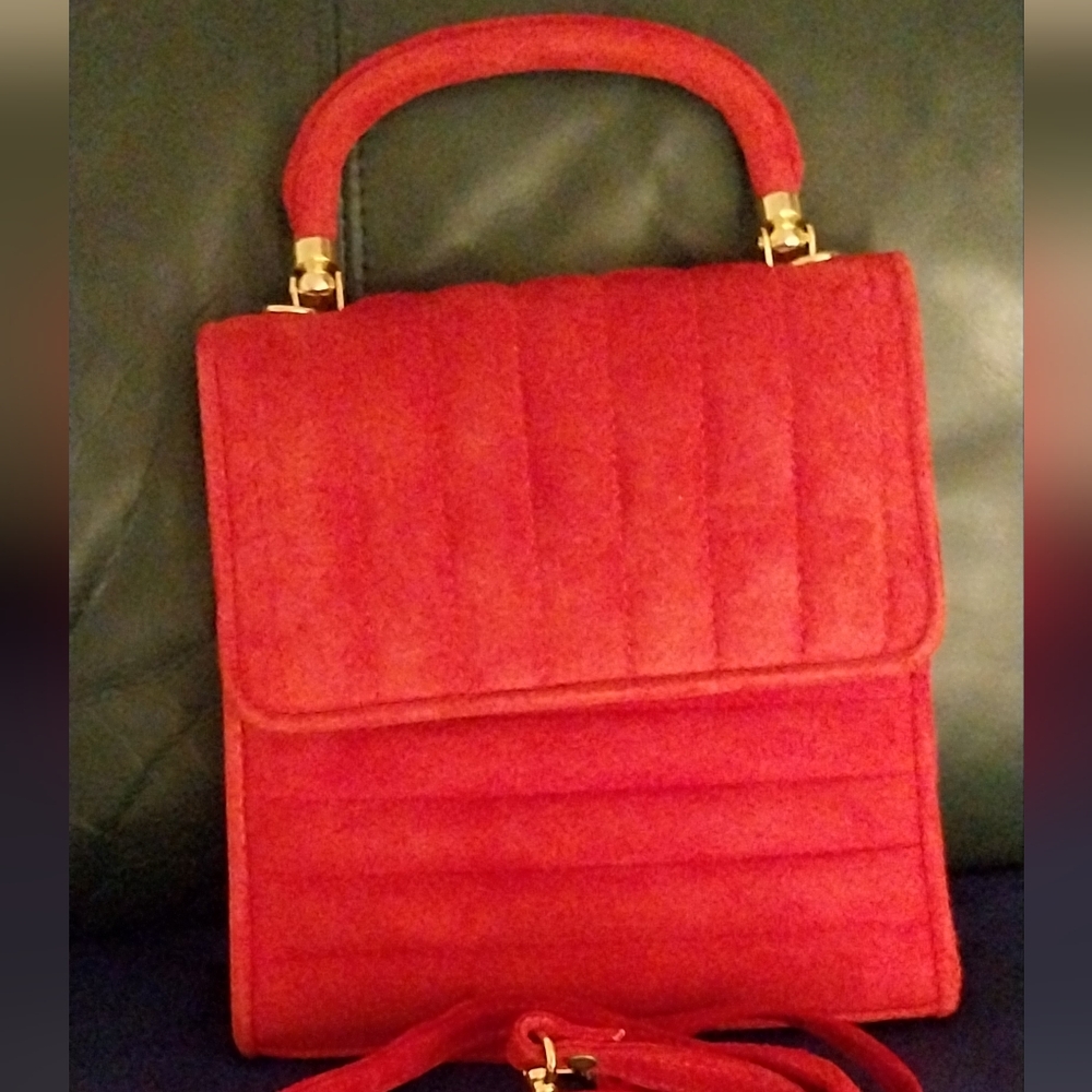 ♦️Elegant Red Suede Mini  Handbag With Detachable Strap